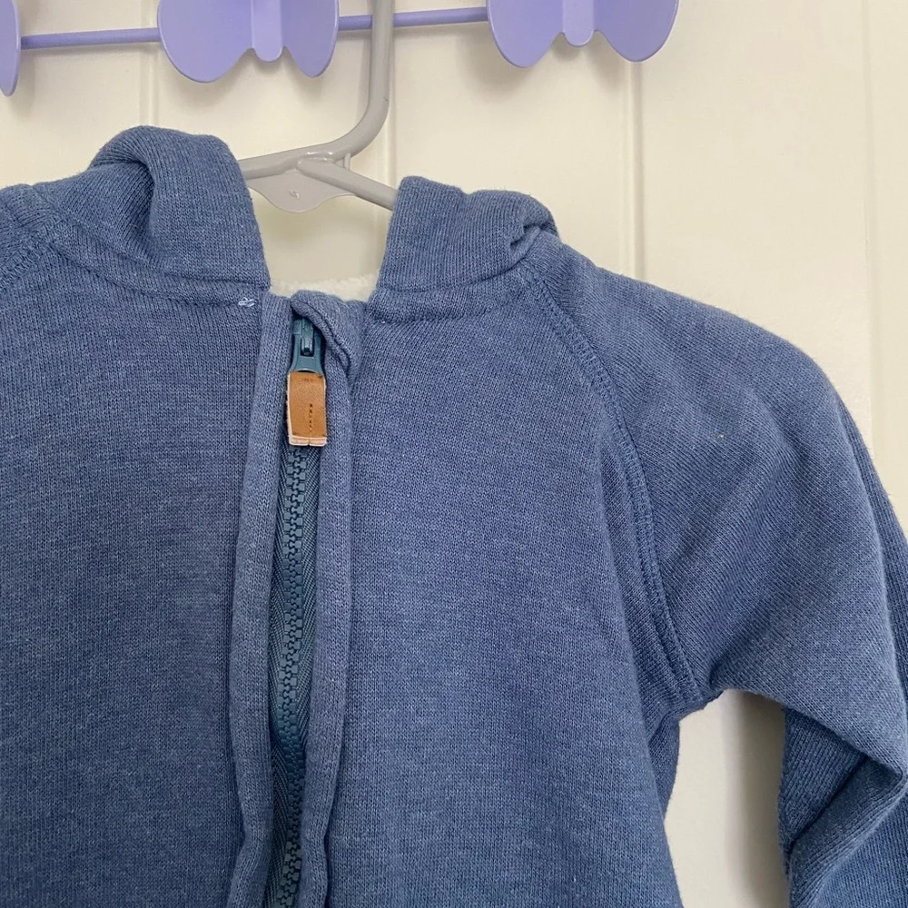 NWOT 7 For All Mankind baby boy’s blue fur lined hooded zip one piece jumper 6-9